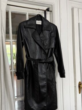 Aritzia Black Faux Leather Trench with Belted Waist